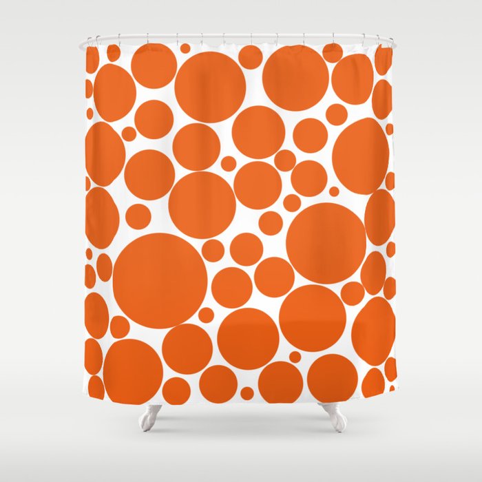 Bubbly Mod Dots Pattern in Burnt Orange and White Shower Curtain Gallery Image 1