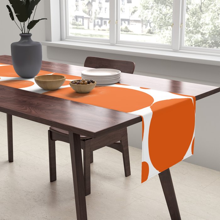 Bubbly Mod Dots Pattern in Burnt Orange and White Table Runner Gallery Image 2