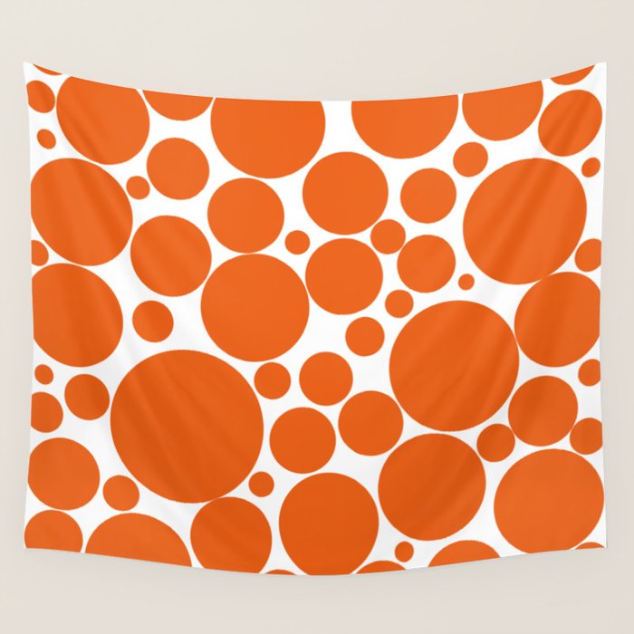 Bubbly Mod Dots Pattern in Burnt Orange and White Wall Tapestry Gallery Image 4