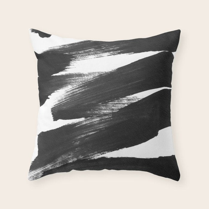 Black Brushstrokes Abstract Ink Painting Throw Pillow Gallery Image 1