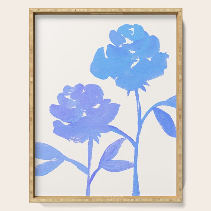 Blue Roses - Gouache Botanical Painting Serving Tray Gallery Image 1