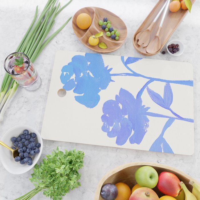 Blue Roses - Gouache Botanical Painting Cutting Board Gallery Image 2