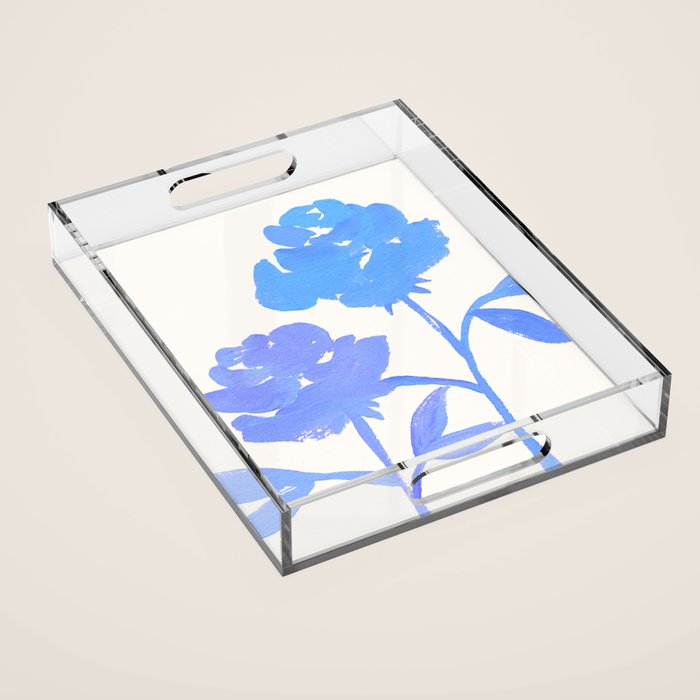 Blue Roses - Gouache Botanical Painting Acrylic Tray Gallery Image 1