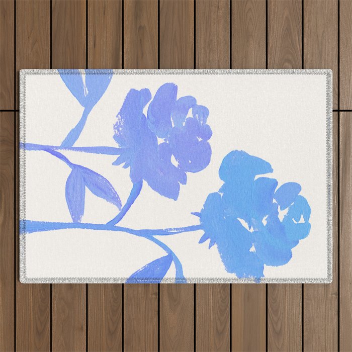 Blue Roses - Gouache Botanical Painting Outdoor Rug Gallery Image 1