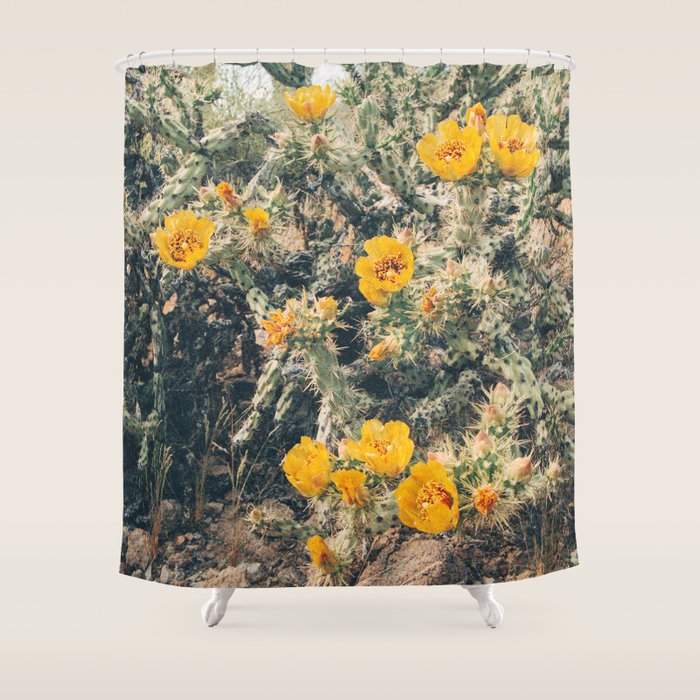 Buckhorn Cholla Cactus Flowers Shower Curtain Gallery Image 1