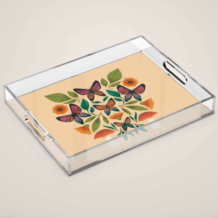 Rainbow Butterfly Garden with Mushrooms Acrylic Tray Gallery Image 1