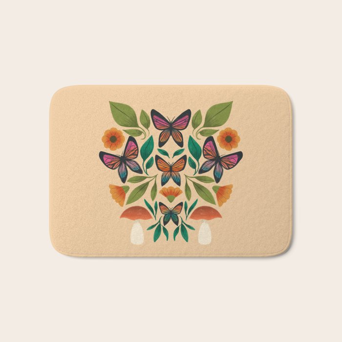 Rainbow Butterfly Garden with Mushrooms Bath Mat Gallery Image 1