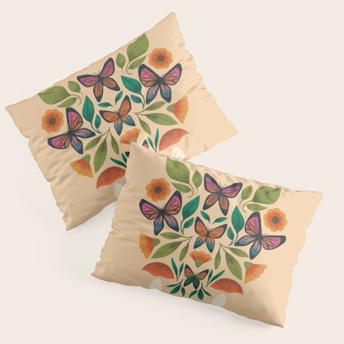 Rainbow Butterfly Garden With Mushrooms Pillow Sham Gallery Image 3