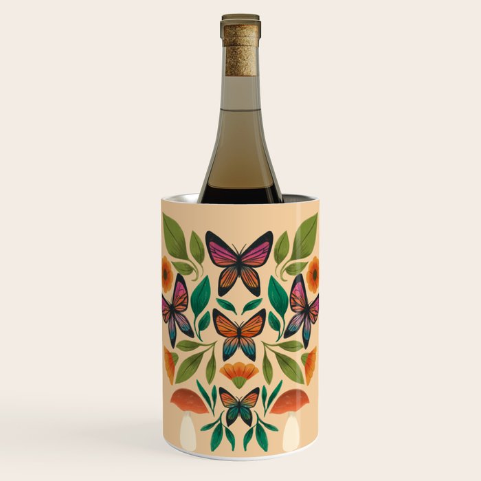 Rainbow Butterfly Garden with Mushrooms Wine Chiller Gallery Image 1