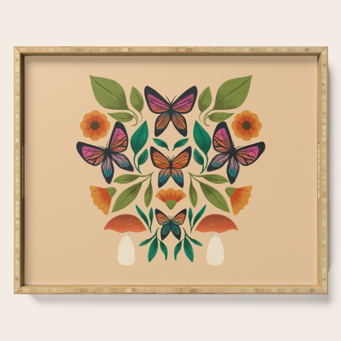 Rainbow Butterfly Garden with Mushrooms Serving Tray Gallery Image 1