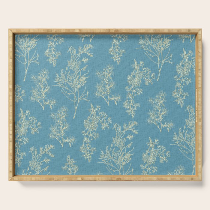 Botanical Cottage Woven Look Pattern in Light Blue Serving Tray Gallery Image 1