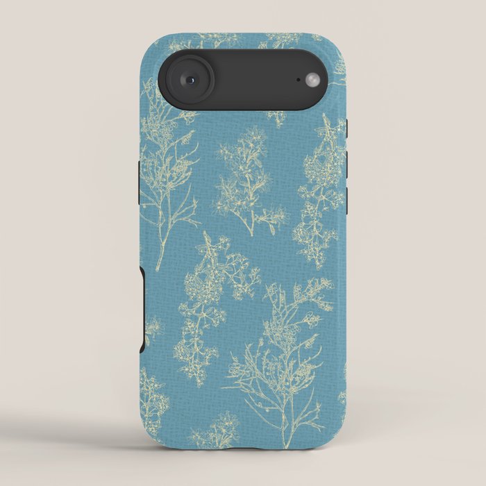 Botanical Cottage Woven Look Pattern in Light Blue iPhone Case Gallery Image 2