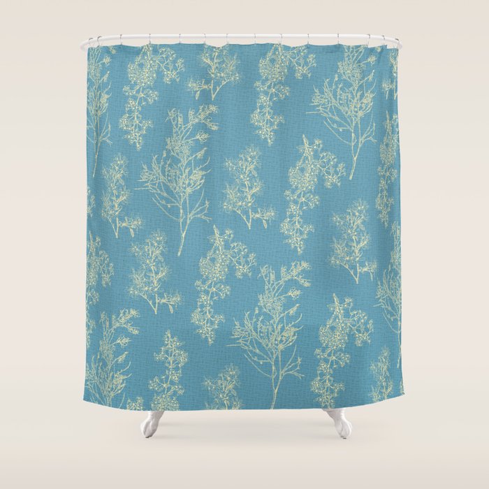 Botanical Cottage Woven Look Pattern in Light Blue Shower Curtain Gallery Image 1