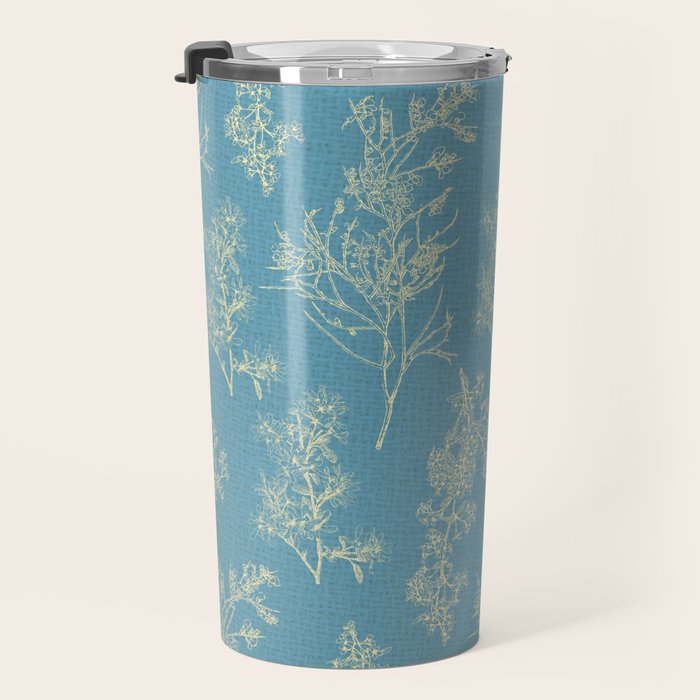 Botanical Cottage Woven Look Pattern in Light Blue Travel Mug Gallery Image 3