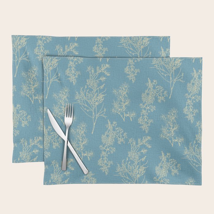 Botanical Cottage Woven Look Pattern in Light Blue Placemat Gallery Image 1