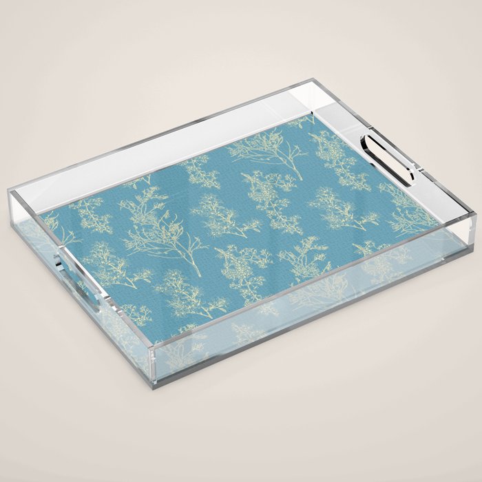 Botanical Cottage Woven Look Pattern in Light Blue Acrylic Tray Gallery Image 1