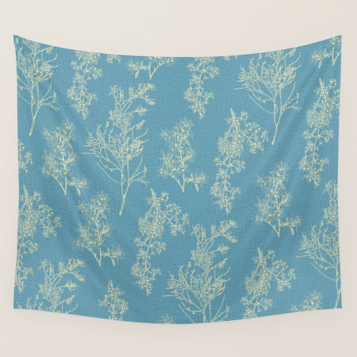 Botanical Cottage Woven Look Pattern in Light Blue Wall Tapestry Gallery Image 4