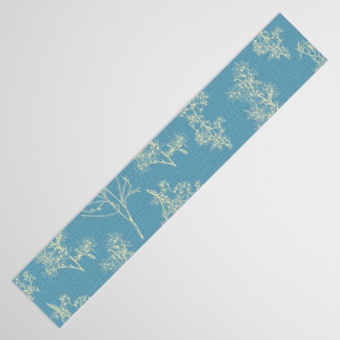 Botanical Cottage Woven Look Pattern in Light Blue Table Runner Gallery Image 3