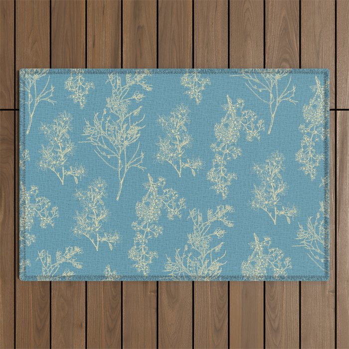 Botanical Cottage Woven Look Pattern in Light Blue Outdoor Rug Gallery Image 1