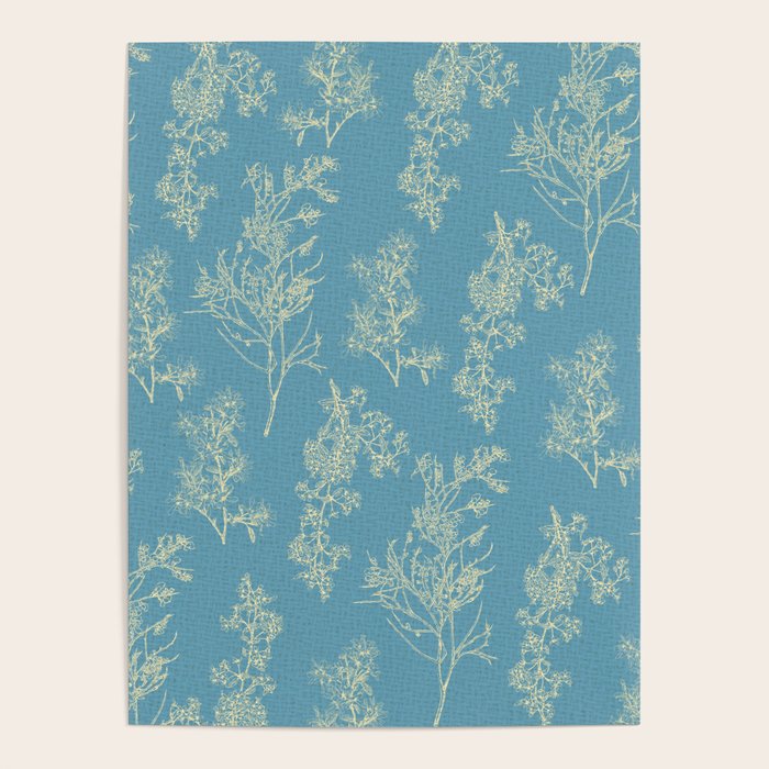 Botanical Cottage Woven Look Pattern in Light Blue Poster Gallery Image 1