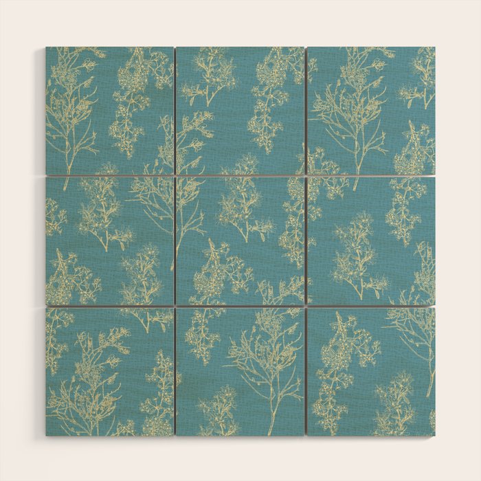 Botanical Cottage Woven Look Pattern in Light Blue Wood Wall Art Gallery Image 1