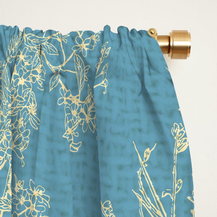 Botanical Cottage Woven Look Pattern in Light Blue Window Curtain Gallery Image 2