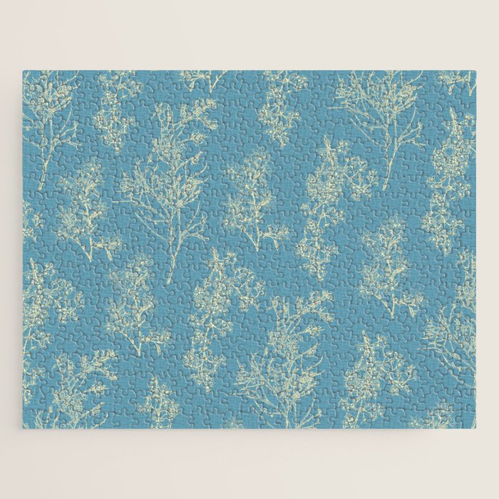 Botanical Cottage Woven Look Pattern in Light Blue Jigsaw Puzzle Gallery Image 1