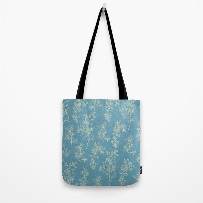 Botanical Cottage Woven Look Pattern in Light Blue Tote Bag Gallery Image 2