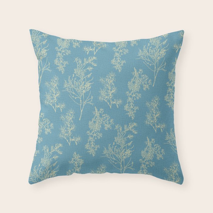 Botanical Cottage Woven Look Pattern in Light Blue Throw Pillow Gallery Image 6