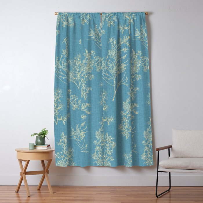 Botanical Cottage Woven Look Pattern in Light Blue Window Curtain Gallery Image 5
