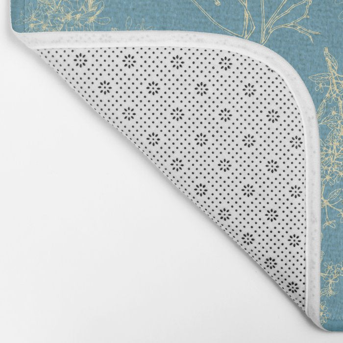 Botanical Cottage Woven Look Pattern in Light Blue Bath Mat Gallery Image 2