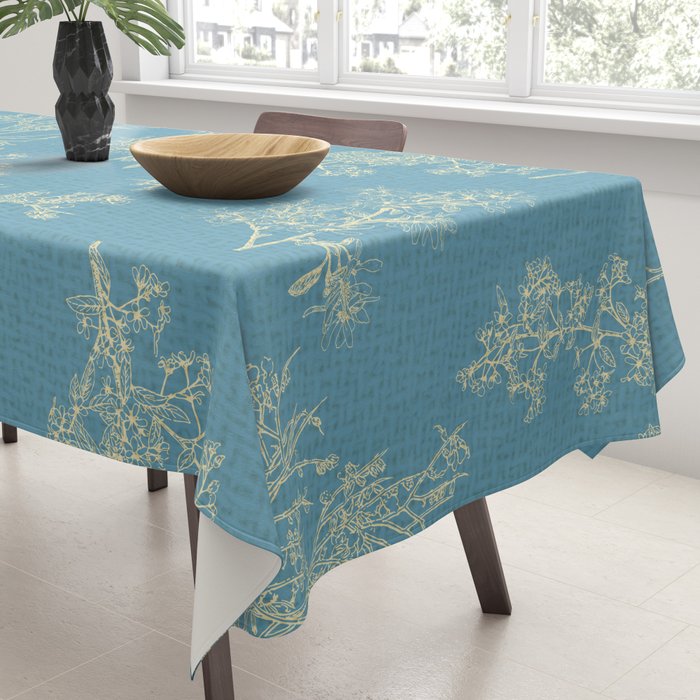 Botanical Cottage Woven Look Pattern in Light Blue Tablecloth Gallery Image 3