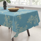 Botanical Cottage Woven Look Pattern in Light Blue Tablecloth Gallery Image 3