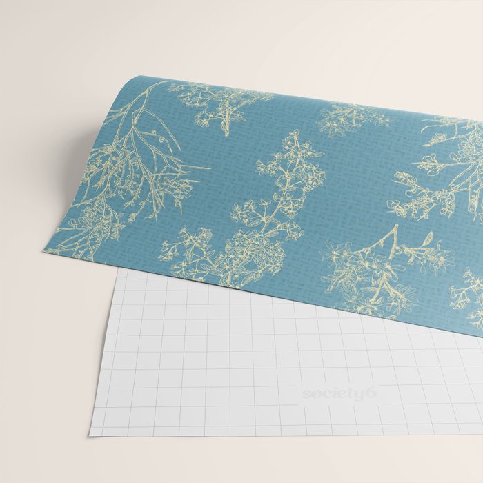 Botanical Cottage Woven Look Pattern in Light Blue Wrapping Paper Gallery Image 2