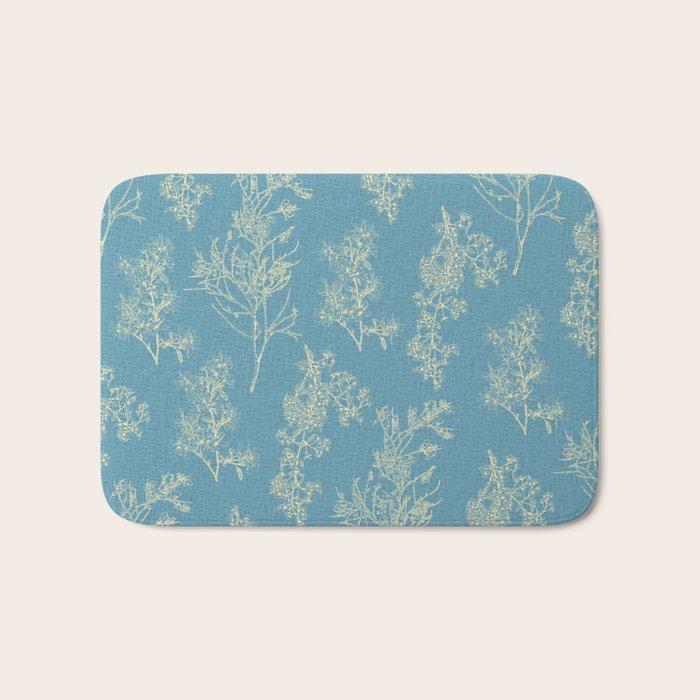 Botanical Cottage Woven Look Pattern in Light Blue Bath Mat Gallery Image 1