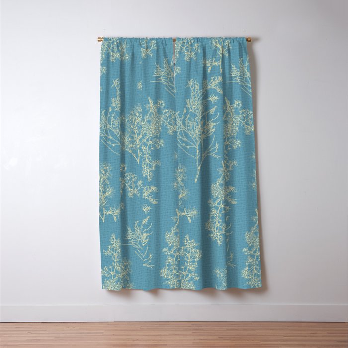 Botanical Cottage Woven Look Pattern in Light Blue Window Curtain Gallery Image 3