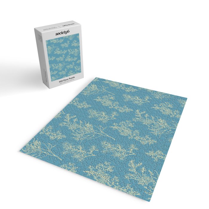 Botanical Cottage Woven Look Pattern in Light Blue Jigsaw Puzzle Gallery Image 2