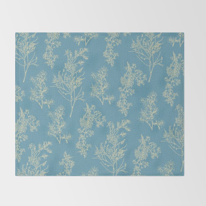 Botanical Cottage Woven Look Pattern in Light Blue Throw Blanket Gallery Image 2