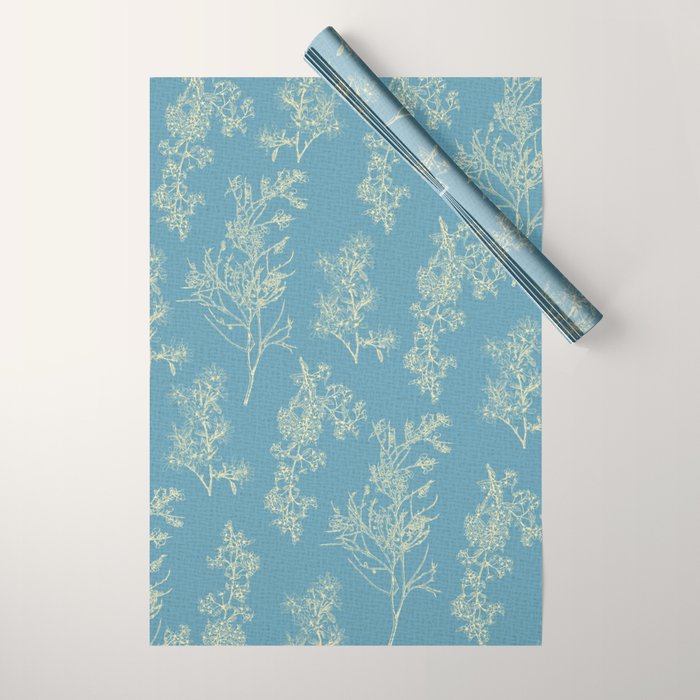 Botanical Cottage Woven Look Pattern in Light Blue Wrapping Paper Gallery Image 1