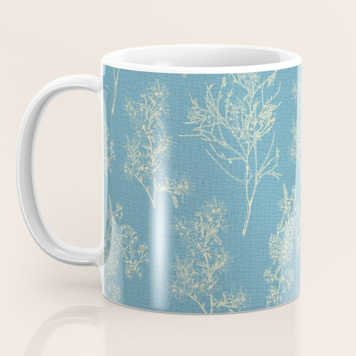 Botanical Cottage Woven Look Pattern in Light Blue Coffee Mug Gallery Image 3