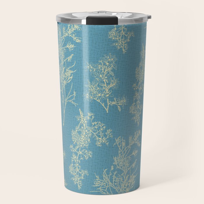 Botanical Cottage Woven Look Pattern in Light Blue Travel Mug Gallery Image 1