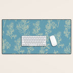 Botanical Cottage Woven Look Pattern in Light Blue Desk Mat Gallery Image 1
