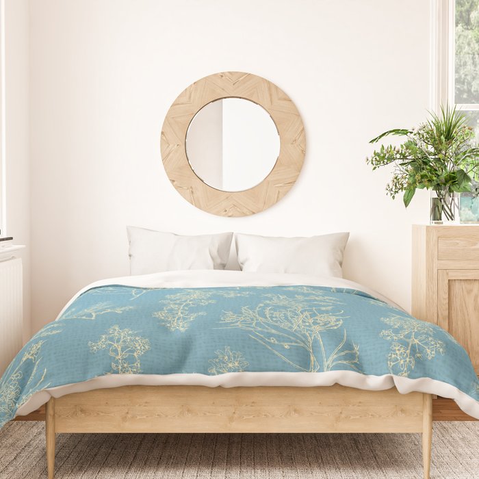 Botanical Cottage Woven Look Pattern in Light Blue Duvet Cover Gallery Image 3
