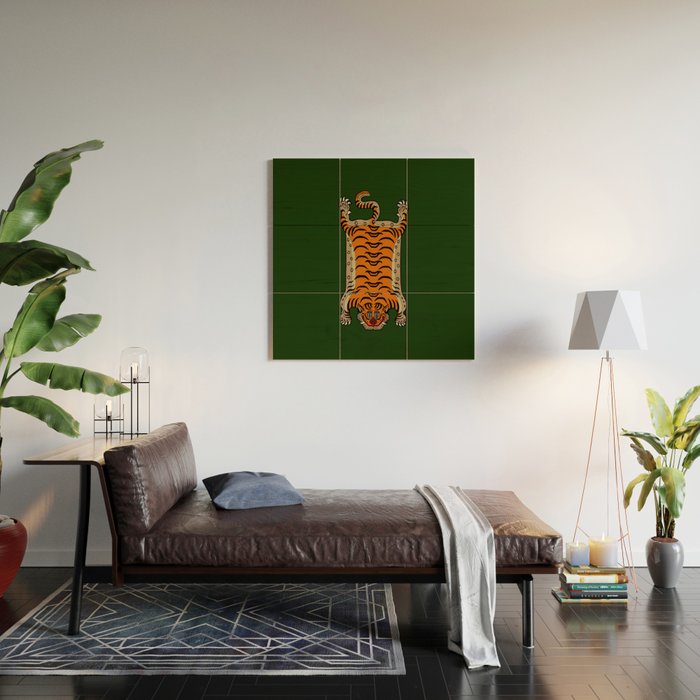 TIBETAN TIGER RUG-green Wood Wall Art Gallery Image 2