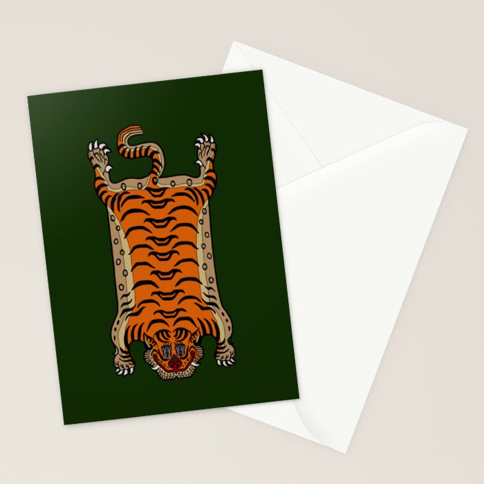 TIBETAN TIGER RUG-green Stationery Card Gallery Image 2