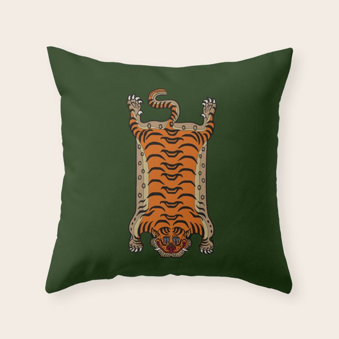 TIBETAN TIGER RUG-green Throw Pillow Gallery Image 6