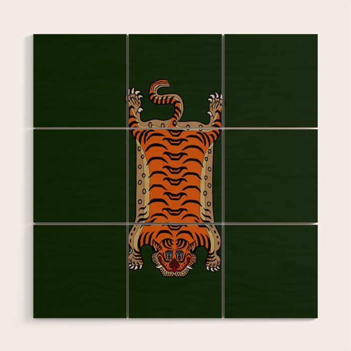 TIBETAN TIGER RUG-green Wood Wall Art Gallery Image 1