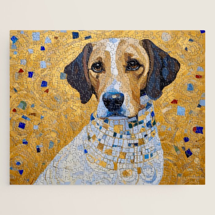 Gustav Klimt Style Dog in a Beautiful Dress Jigsaw Puzzle Gallery Image 1