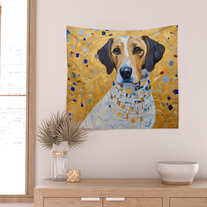 Gustav Klimt Style Dog in a Beautiful Dress Wall Tapestry Gallery Image 2
