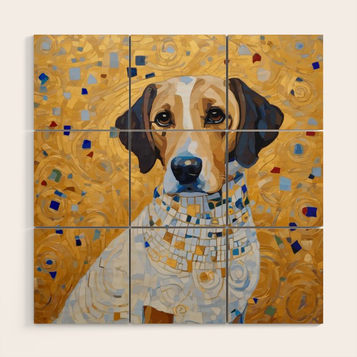 Gustav Klimt Style Dog in a Beautiful Dress Wood Wall Art Gallery Image 1
